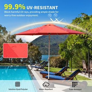 Ombrellone da Patio da 2,7 m con Manovella Inclinabile a Pulsante, Protezione UV, Impermeabile, Ombrellone da Giardino per Esterni 8 - Product Image 2