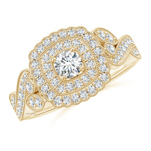 Anillo de Compromiso de Lujo con Diamante Cultivado en Laboratorio, Corte Redondo, Halo Floral, Oro 10K 14K 18K, Plata 925 935 - Product Image 2