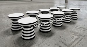 Tabouret moderne à rayures noires et blanches, table d'appoint ronde en métal unique, meubles de salon de luxe design, décoration minimaliste pour la maison - Product Image 5