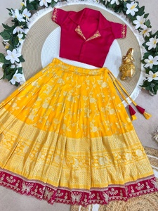 HENIXA CREATION HCRK-Royal Trio ชุดเดรสสำหรับสาวๆ สีเหลืองมัสตาร์ดสุดหรู งานปักหนาแน่น ผ้าไหมจอร์เจตต์ คุณภาพสูงแบบอินเดีย - Product Image 5