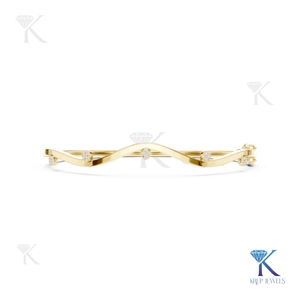 Minimalist Lab Grown Diamond Wave <b>Bangle</b> 14K 18K <b>Solid</b> <b>Gold</b> Fine Unisex Luxury Party Gift Station Jewelry Manufacturer Wholesale - Product Image 1