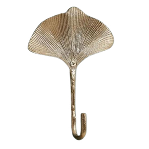High on Demand Aluminum Metal Palm <b>Leaf</b> Shape Gold Finished <b>Wall</b> Mounted Hanging Hanger 1 Hooks For Home - Product Image 1