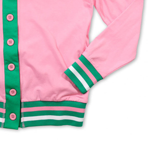 Pull en tricot rayé vert et rose à manches longues pour femmes et hommes, de haute qualité, OEM - Product Image 2