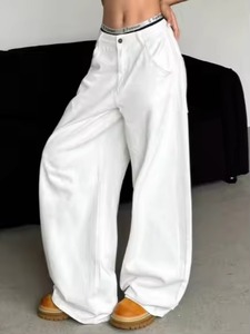 Trendy Unisex Barrel Leg & Ballon <b>Jeans</b> Simple Solid Color Mid-Waist Breathable Denim Loose Wide-Leg Straight Pants for Washed - Product Image 4