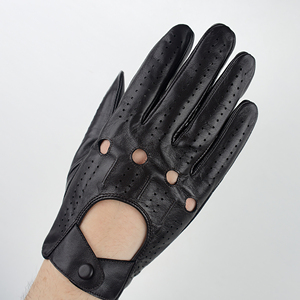 Gants de conduite en cuir véritable souple pour hommes, gants de course vintage sans doigts, gants de conduite sportifs respirants - Product Image 1