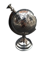 Globo Terráqueo Giratorio de Aluminio con Acabado Plateado Hecho a Mano por WB INC INDIAN, Diseño Contemporáneo Grabado, Globo Terráqueo Personalizado en Color