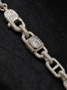 Luxury S925 <b>Silver</b> Solid Gold Moissanite Necklace Emerald Cut Link <b>Chain</b> Women's Wedding Jewelry Bezel Setting - Product Image 1