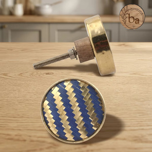 Ba Round Brass Cabinet <b>Knob</b> with Blue Weave Design Modern Kitchen & <b>Dresser</b> Furniture Handle Durable - Product Image 1