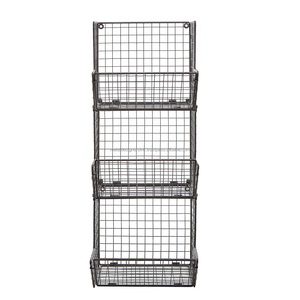 Cesta de almacenamiento de mimbre para cocina, cesta de almacenamiento de 3 niveles con alambre de Metal negro montada en la pared, cestas para toallas de baño y alimentos, PC - Product Image 1