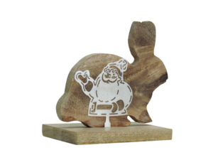 Figurine de lapin Artesign moderne et durable en nickel et aluminium avec découpe de Père Noël en métal argenté sur base en bois, décoration 2x1 pouce - Product Image 1