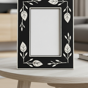Premium Bone Inlay Picture <b>Frame</b> <b>Black</b> Floral Design Artisan Home Decor - Product Image 3