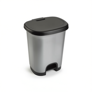 Cubo de Basura con Pedal CUBO de 27L, Plateado, con Tapa Abatible Negra, de Plástico, Estilo Moderno - Product Image 1