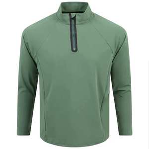 Men's Dark Green Golf Quarter-Zip Long Sleeve Knitted Polyester Shirt <b>Sweat</b>-Wicking Breathable Quick Dry Sporty <b>Top</b> - Product Image 1