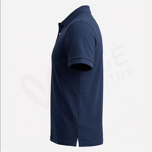 Polo à manches courtes pour homme, bleu marine, coton piqué, respirant, coupe classique, tricot uni, design décontracté - Product Image 3