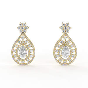 POOJA DIAMOND 14K 18K <b>Gold</b> Lab Grown Diamond Pear Cut Double Halo Dangle Earrings IGI Certified Luxury Floral Bridal Wedding - Product Image 2