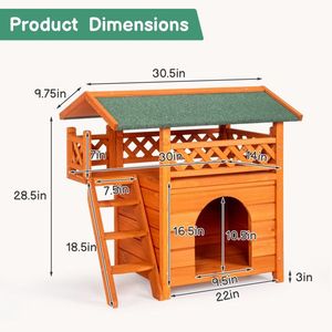 Orange Green 2-Story Wooden Feral Cat House with Weatherproof Roof Indoor Outdoor Kitty Houses Featuring Door Stairs - Product Image 3