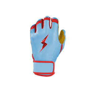 High Quality Blue Leather Batting Gloves with Red Lightning <b>Bolt</b> Design <b>Hook</b> and Loop Closure Ambidextrous Unisex Adult Training - Product Image 3