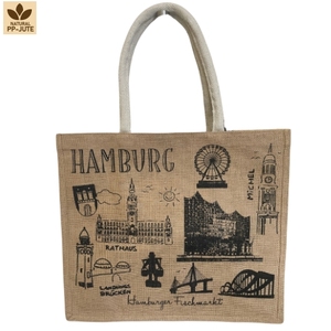 Sac fourre-tout de plage en jute laminé pour la plage, le commerce de détail, les centres de villégiature, le transport quotidien, personnalisation de la marque, vente en gros, fabricant OEM ODM, réutilisable - Product Image 1