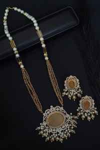 Ensemble de collier et boucles d'oreilles ethniques plaqués or, sertis de zircons, style Kundan, pour mariée, mariage et fiançailles, fabrication pakistanaise en gros - Product Image 6