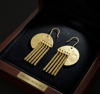 Boucles d'oreilles pendantes géométriques en laiton plaqué or, faites à la main, avec cinq élégantes pampilles en chaîne, protection anti-ternissement, pour cadeau chrétien