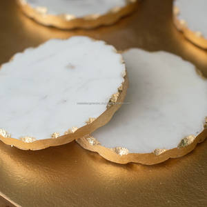 Juego de 4 posavasos de mármol con acabado definitivo para decoración de mesa y decoración del hogar, artículos de partyware para uso en posavasos con borde dorado - Product Image 2
