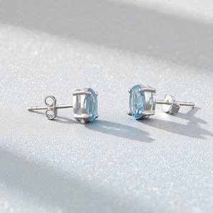 Genuine Swiss Blue Topaz Stud Earrings 925 Sterling <b>Silver</b> December Birthstone Jewelry Gift For Her Elegant - Product Image 4