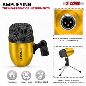 Kit de Micrófonos Profesionales de 5 Núcleos para Conga, Snare y Tom, con Conexión XLR, Cardioide y Unidireccional - Product Image 5