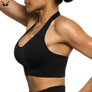With Reasonable Price In Solid Black Color Best Supplier New Arrival Comfortable Unique Design Simple <b>Halter</b> <b>Neck</b> Sports <b>Bra</b> - Product Image 5