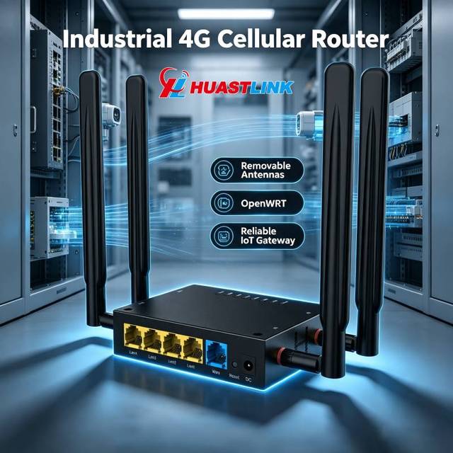 Huastlink Industrial 4G LTE Router with SIM Card Guide Rail Antenna for Communication & Networking