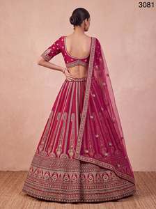 Conjunto de Lehenga Choli de Seda 100% con Bordado, Estilo Princesa, Línea A, Largo hasta el Suelo, Vintage Clásico para Mujer, con Dupatta de Tela de Red para Boda - Product Image 4