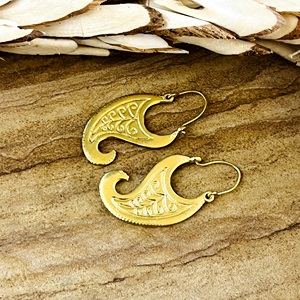 Nuevos Pendientes de Aro con Diseño Tribal Paisley, Joyería Boho de Latón para Mujer, Chapados en Oro de 18k, con Espirales Florales Colgantes [Venta al por Mayor/OEM/ODM] - Product Image 3