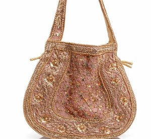Pink Embroidered Beaded Shoulder <b>Bag</b> – Elegant Gold <b>Sequin</b> Handbag for Women floral <b>sequin</b> purse for festive occasions - Product Image 2