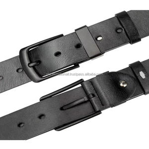 Cinturón informal de cuero de vaca Premium negro para hombres jeans con hebilla de Latón chapado en negro de lujo cinturón informal de negocios - Product Image 3