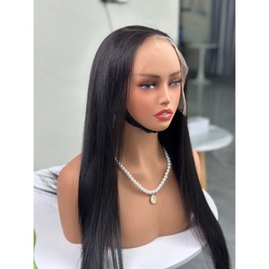 Peluca de Cabello Humano Virgen Vietnamita Liso Natural Negro con Encaje Frontal 13x4 Doble Trama, Encaje Francés Transparente, Venta al por Mayor - Product Image 1