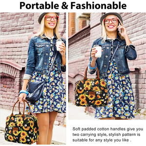 Sac à déjeuner isotherme à motif tournesols Wilson pour femme, boîte à déjeuner réutilisable, sac fourre-tout avec bandoulière réglable - Product Image 6
