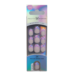 Uñas Postizas Certificadas MSDS, 24 Piezas, Diseño de Dibujos Animados con Pedrería, Forma de Almendra, Material ABS, Longitud Media, con Estampado Dorado - Product Image 1