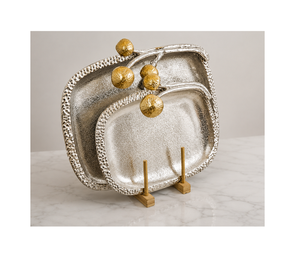 Plateau de service pour thé et café, taille et forme personnalisées, en acier inoxydable couleur argent, plateau de service pour desserts et dattes, provenant d'Inde - Product Image 4