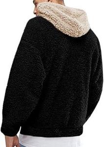 Sweat-shirt à capuche oversize noir pour homme, en molleton, couleur unie, décontracté, pour l'hiver, coupe classique, anti-boulochage, tricoté - Product Image 2