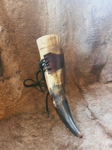 Medieval Viking Polished Drinking Horn Genuine Leather Holder Handmade Natural Style <b>Beer</b> Cup Norse Party Bar Accessory Rustic - Product Image 5