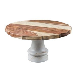 Latest Round Mango Wood And White Marble <b>Cake</b> <b>Stand</b> Modern Pedestal Dessert Serving Platter For Home Kitchen Table Display <b>Stand</b> - Product Image 5