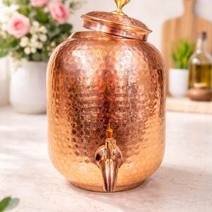 Antique Style Hammered Copper Water Dispenser <b>with</b> Lid and <b>Tap</b> Pure Copper Ayurvedic Water Storage <b>Jar</b> for Home and Hotel Use - Product Image 3