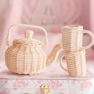 Juguetes para fiestas de té infantiles, juguete de ratán ecológico, juego imaginativo para bebés, juego de té en miniatura al precio más bajo - Product Image 4