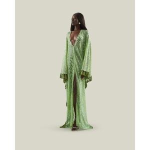 Vestido de Fiesta Elegante Verde para Mujer, Largo hasta el Tobillo, Corte en A, Cuello en V, Manga Regular, Cintura Baja, 100% Algodón Viscosa/Seda, Venta al por Mayor - Product Image 1