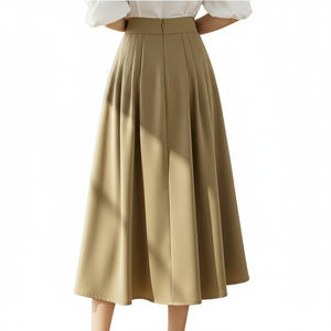 กระโปรงทรงเอพลีทแบบมีจีบสำหรับผู้หญิง สั่งทำขายส่งได้ สีพื้นเรียบง่าย สไตล์ลำลอง กระโปรงยาวทรงบาน ตกแต่งด้วยขนนก ซักแห้งได้ - Product Image 2