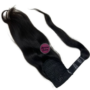 Queue de cheval à enrouler en cheveux humains indiens naturels 100% Temple Hair Grade 12A, sans perte, lisses - Product Image 3