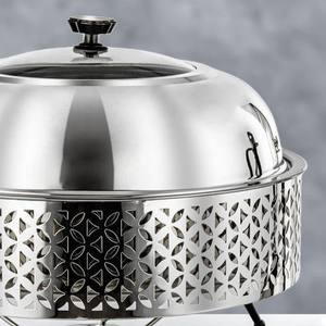 Plat à chafing rond en acier inoxydable avec design découpé au laser, chauffe-plat de buffet avec couvercle en verre et support à combustible pour événements hôteliers et traiteur - Product Image 4