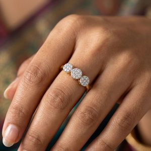 Yellow Gold Three Circle Cluster Lab Grown Diamond Ring - Product Image 4