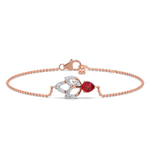 <b>Red</b> Teardrop Floral Diamond <b>Bracelet</b> with Rose Gold Chain and Layered Leaf Center Design - Product Image 1