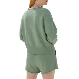 Ensemble sweat-shirt et short pour femme, coupe ample, manches longues, design cousu à la machine, style personnalisé, avec cordon de serrage à la taille - Product Image 2