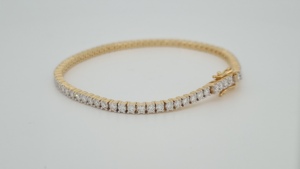 Tennis Style Lab Grown Synthetic Diamond Laser Drilled Brilliant Cut 10k Yellow Gold Rhodium Plated Classic Luxury <b>Bracelets</b> - Product Image 5